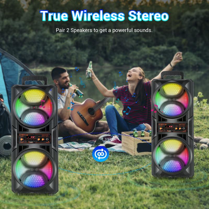 Portable Bluetooth Speaker Dual 6.5" woofer Wireless Party Speaker With Microphone Karaoke Machine Rechargeable FM Radio Remote Control LED Lighting - 2